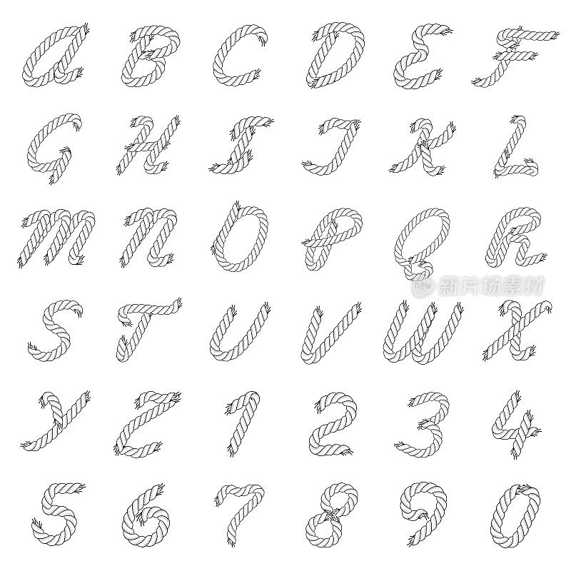 Black and White Vector Rope Alphabet